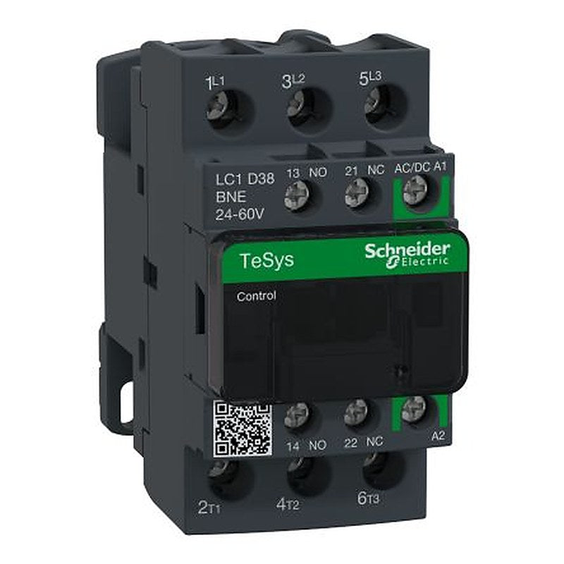 Schneider Electric LC1D Contactor, 24V ac/dc Coil, 3-Pole, 38 A, 18.5 kW 60V, 3 NO, 690V ac