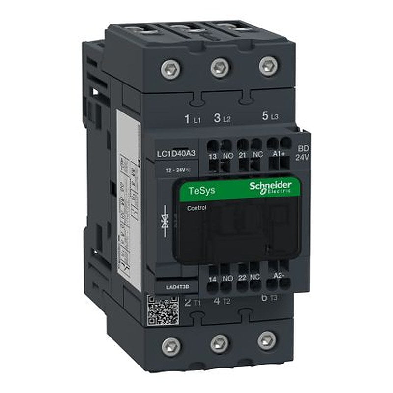 Schneider Electric LC1D Contactor, 24V ac Coil, 3-Pole, 40 A, 30 kW 24V ac, 3 NO, 690V