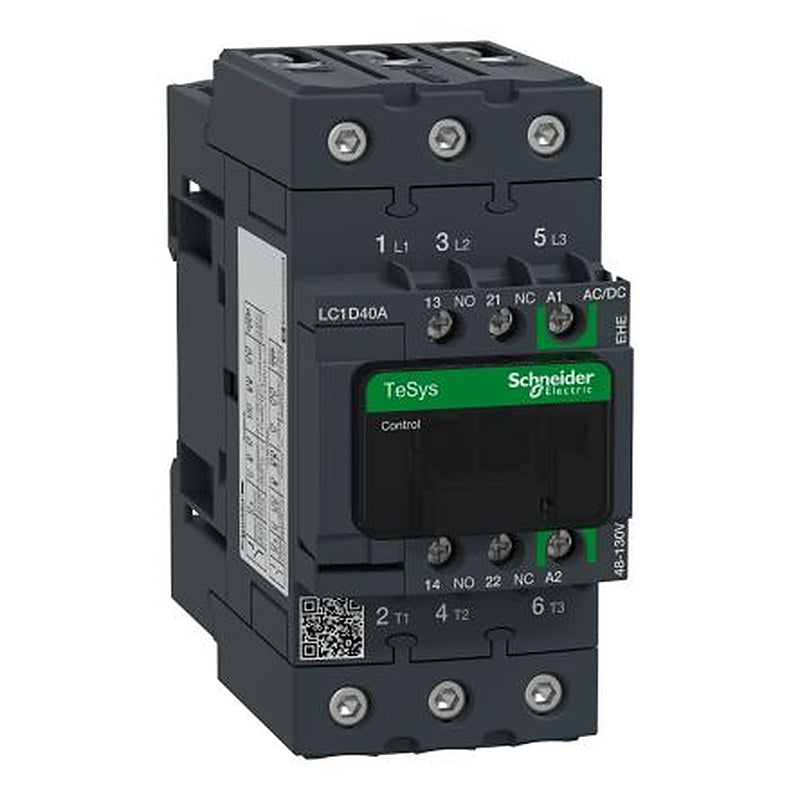 Schneider Electric LC1D Contactor, 110V ac/dc Coil, 3-Pole, 40 A, 18.5 kW 130V, 3 NO, 690V ac