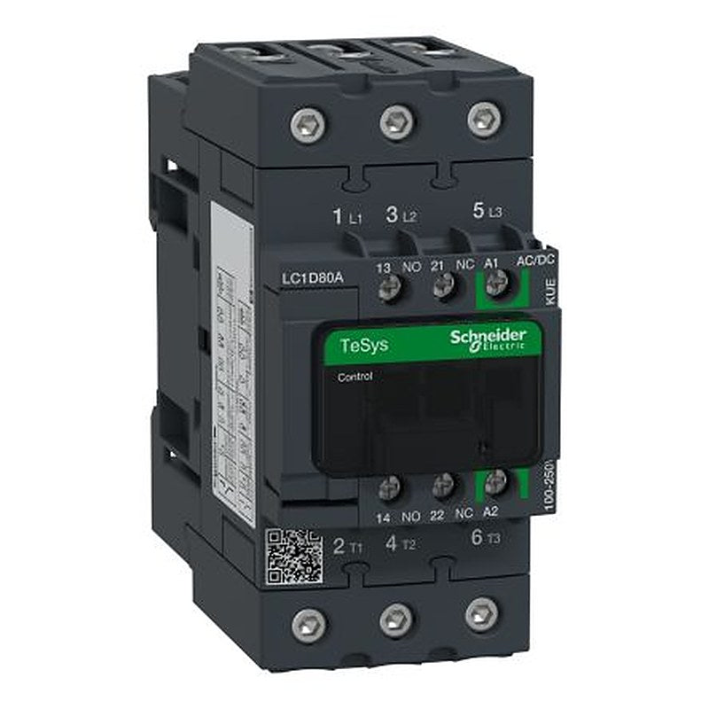 Schneider Electric TeSyS D Contactor, 3-Pole, 80 A, 37 kW 100V ac, 250 V ac, 1 NO/1 NC, 690V