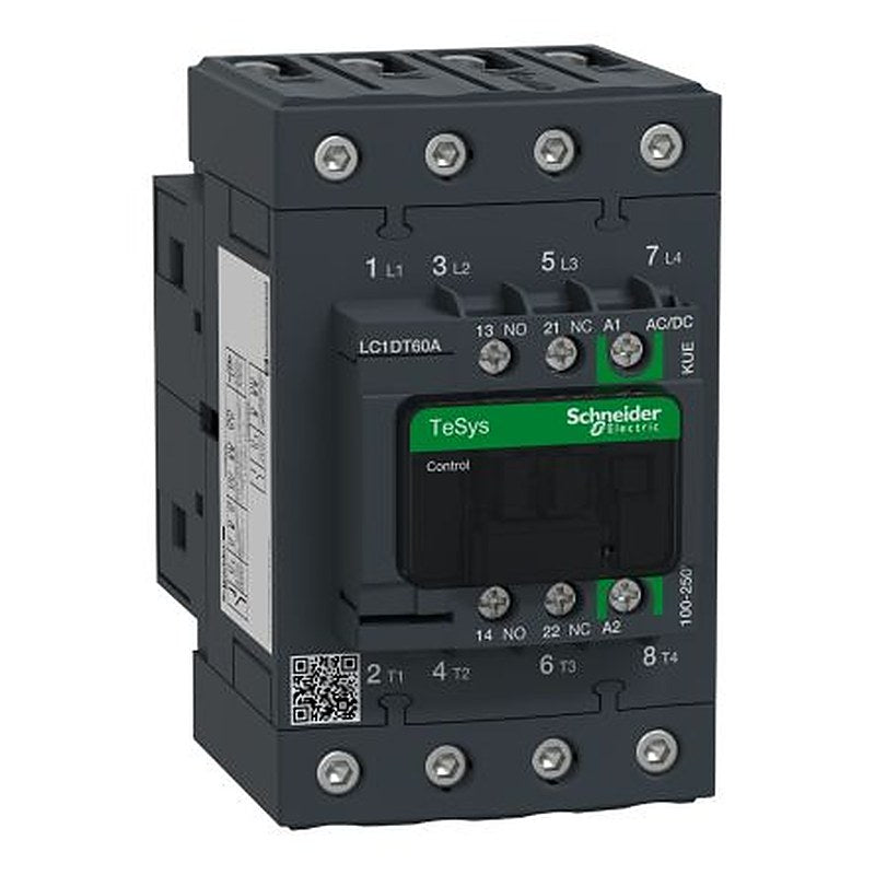 Schneider Electric TeSyS D Contactor, 100V ac, 250 V ac Coil, 4-Pole, 66 A 100V ac, 250 V ac, 1 NO/1 NC, 690V