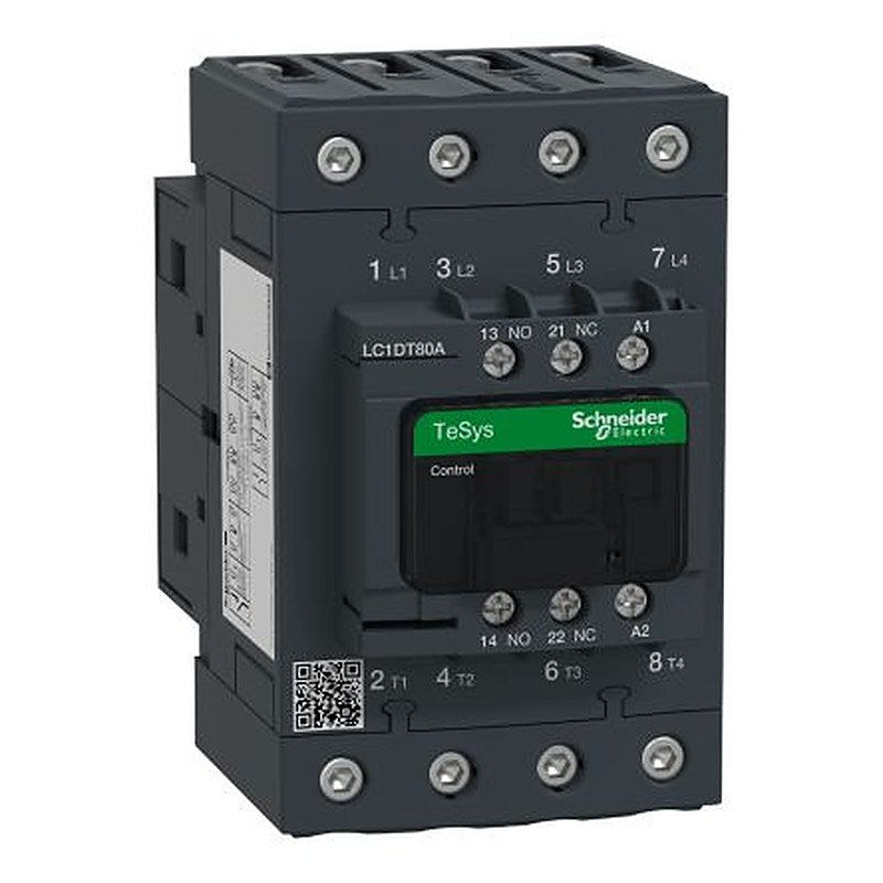 Schneider Electric LC1D Contactor, 120V Coil, 4-Pole, 80 A, 5.8 W 120V, 4 NO, 690V