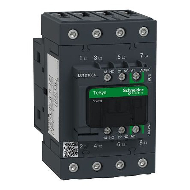Schneider Electric TeSyS D Contactor, 24V Coil, 4-Pole, 80 A 100V ac, 250 V ac, 1 NO/1 NC, 690V