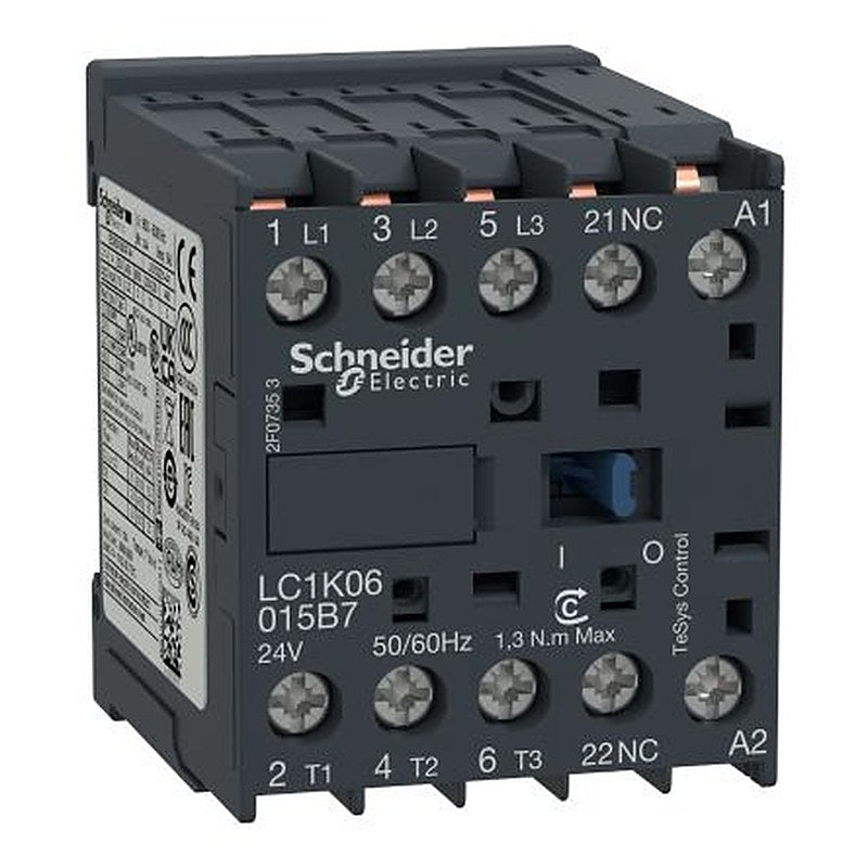 Schneider Electric TeSyS K Contactor, 24V ac Coil, 3-Pole, 6 A, 3 kW 24V ac, 3 NO, 690V ac