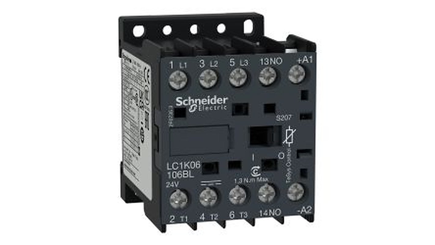 Schneider Electric TeSys K Contactor, 24V dc Coil, 3-Pole, 6 A, 3 kW 24V dc, 3 NO, 690V ac