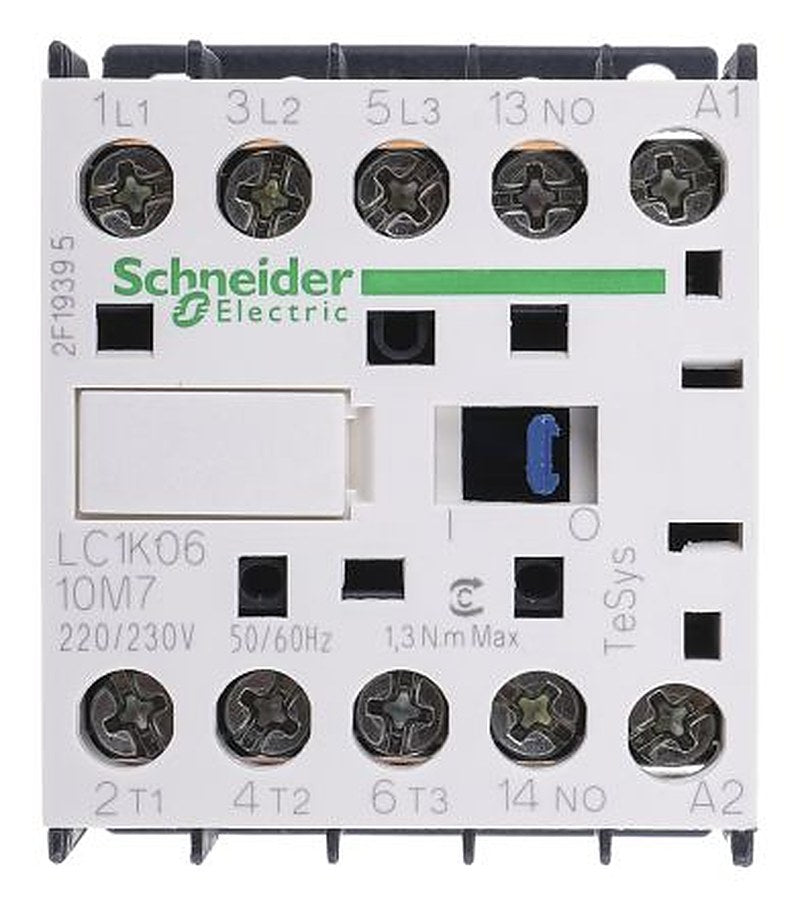 Schneider Electric LC1K Contactor, 220V ac Coil, 3-Pole, 6 A, 3 kW 220V ac, 3 NO, 690V ac