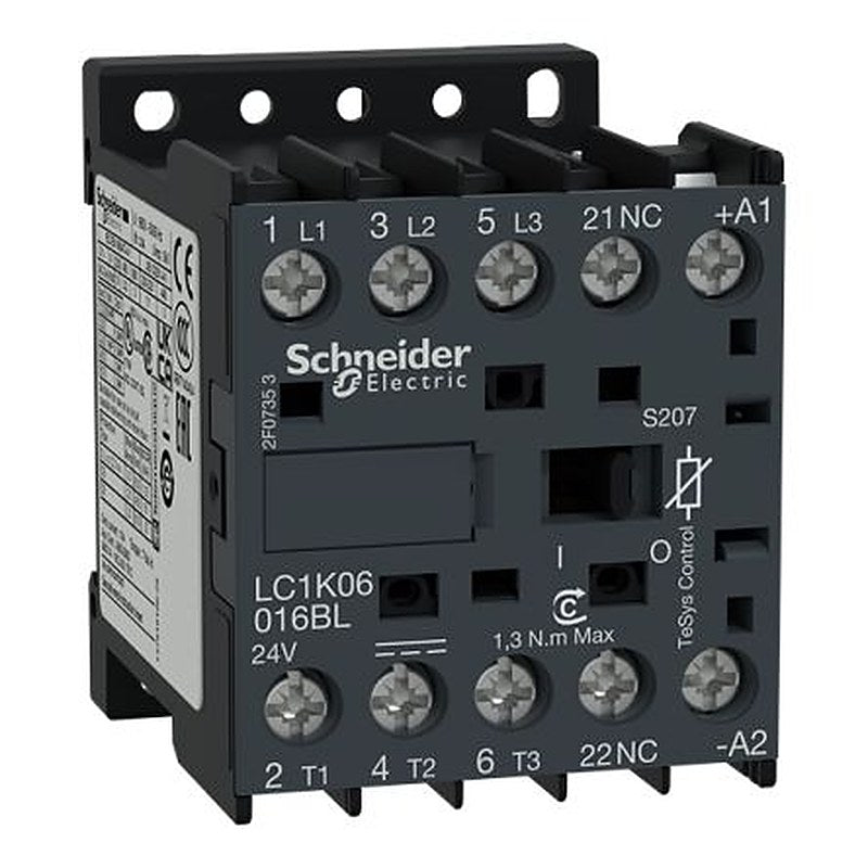 Schneider Electric TeSys K Contactor, 24V Coil, 3-Pole, 12 A, 3 kW 24V, 3 NO, 24V
