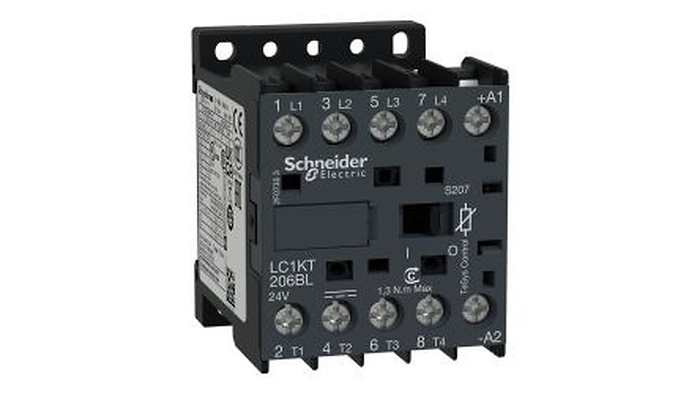 Schneider Electric TeSys K Contactor, 24V dc Coil, 4-Pole, 20 A, 1.8 W 24V dc, 4 NO, 690V ac