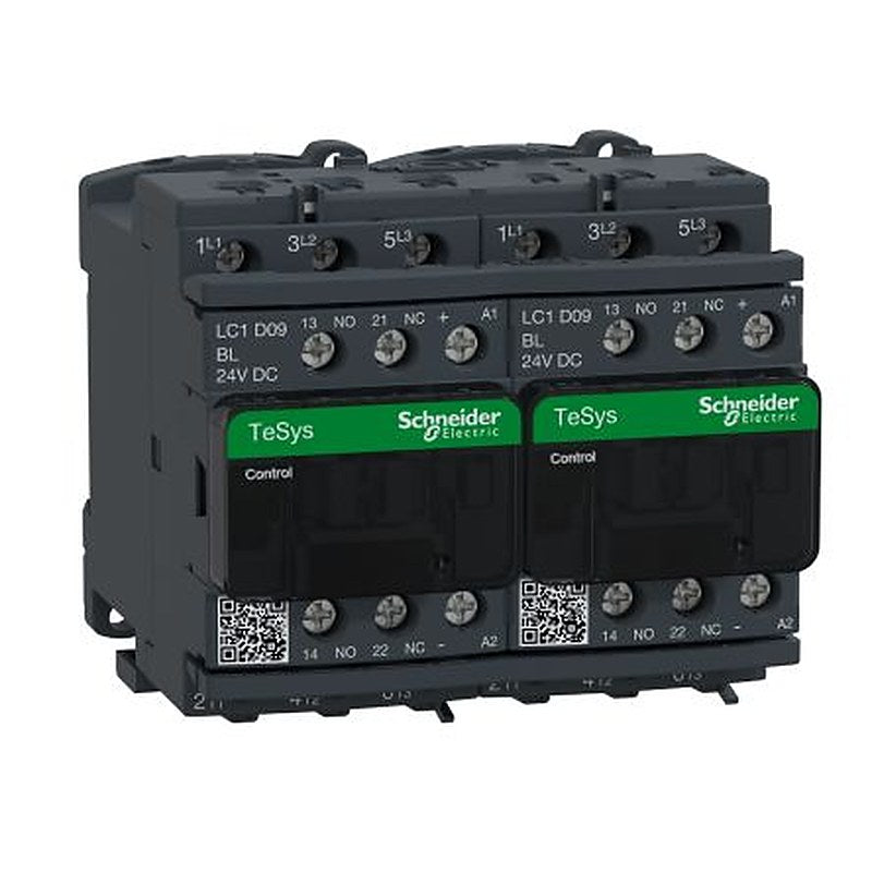 Schneider Electric TeSyS D Reversing Contactor, 24V dc Coil, 3-Pole, 9 A, 4 kW 24V dc, 3 NO, 690V ac
