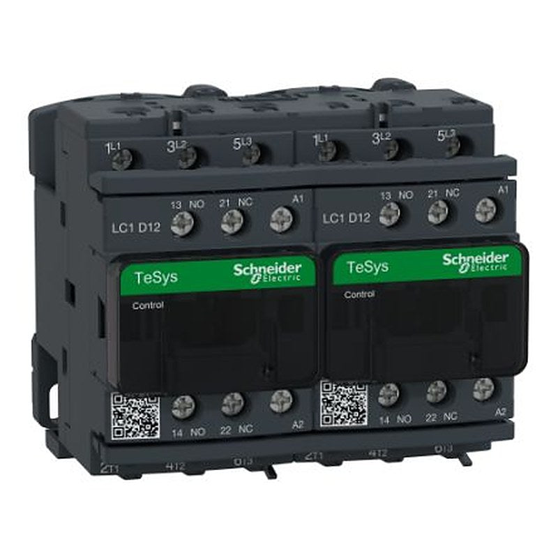 Schneider Electric TeSyS D Reversing Contactor, 120V Coil, 3-Pole, 12 A, 1 HP 120V, 1 NO/1 NC