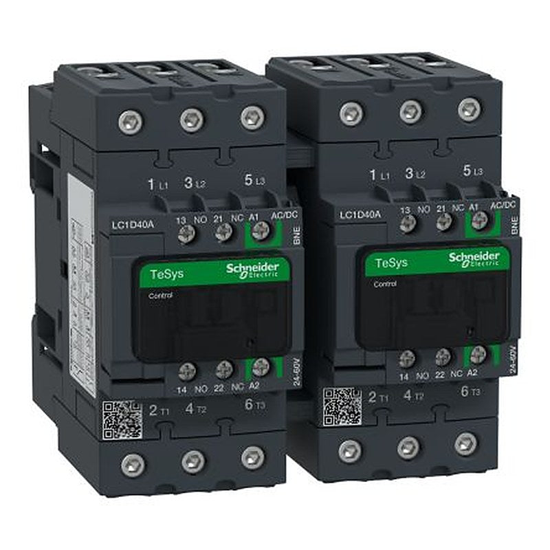 Schneider Electric TeSys D Reversing Contactor, 24V ac/dc Coil, 3-Pole, 40 A, 18.5 kW 60V, 3 NO, 690V ac