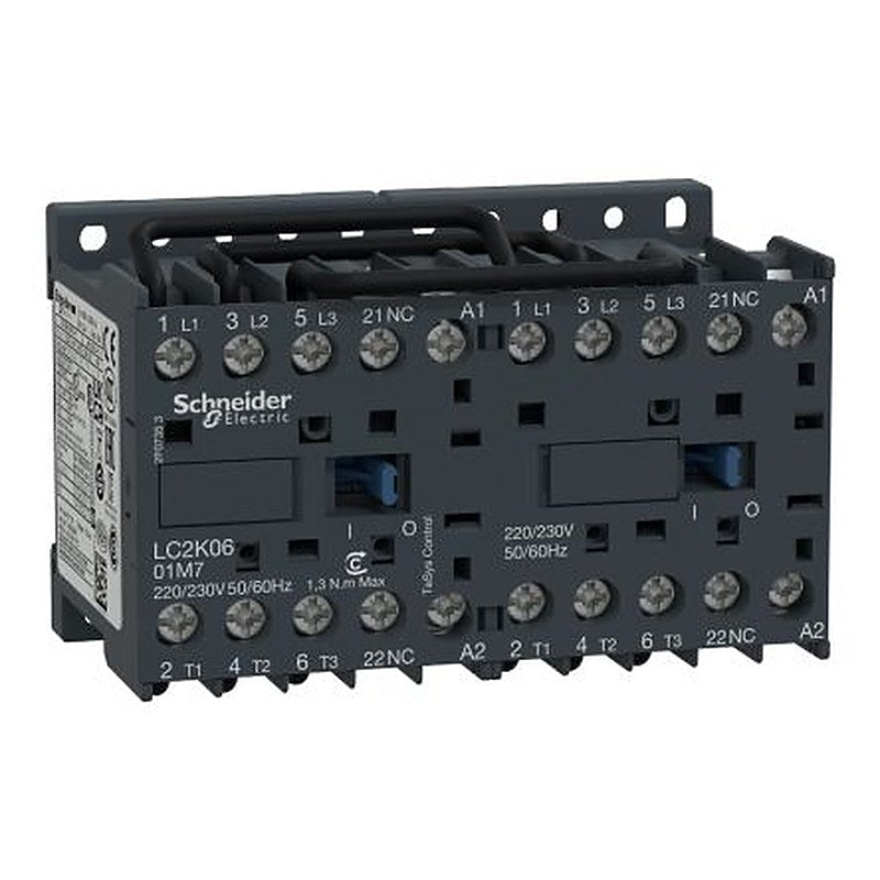 Schneider Electric TeSyS K Reversing Contactor, 110V ac Coil, 3-Pole, 6 A, 2.2 kW 115V, 3 NO, 690V ac