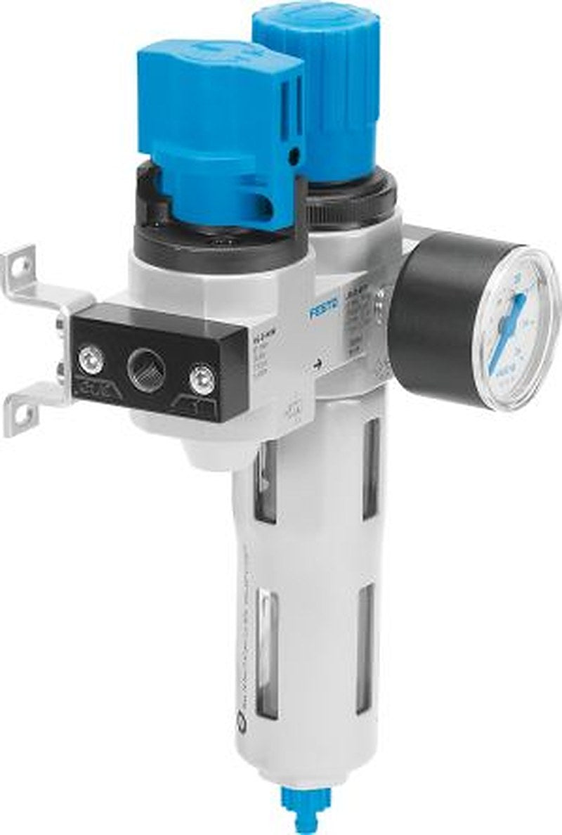 Festo 1/4 in G FRL Assembly, Manual Drain, 40 μm Filtration Size Integrated Pressure Gauge