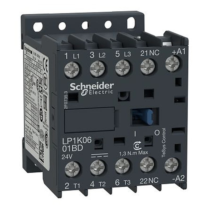 Schneider Electric TeSyS K Contactor, 24V dc Coil, 3-Pole, 6 A, 2.2 kW 24V dc, 3 NO, 690V ac