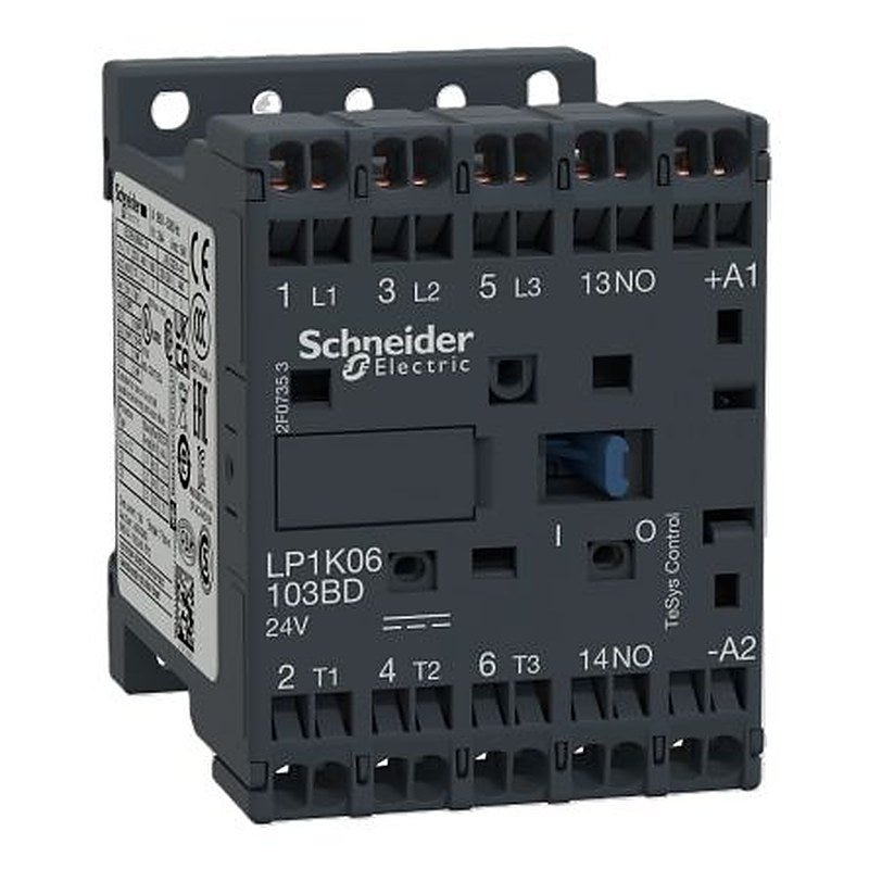 Schneider Electric TeSyS K Contactor, 24V dc Coil, 3-Pole, 6 A, 3 kW 24V dc, 3 NO, 690V ac
