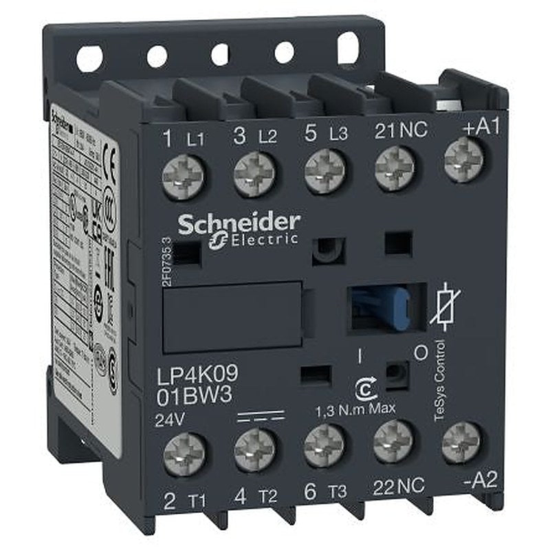 Schneider Electric TeSyS K Contactor, 24V dc Coil, 3-Pole, 9 A, 4 kW 24V dc, 3 NO, 690V ac