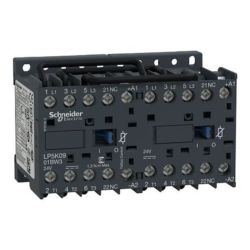 Schneider Electric TeSyS K Reversing Contactor, 24V dc Coil, 3-Pole, 9 A, 4 kW 24V dc, 3 NO, 690V ac