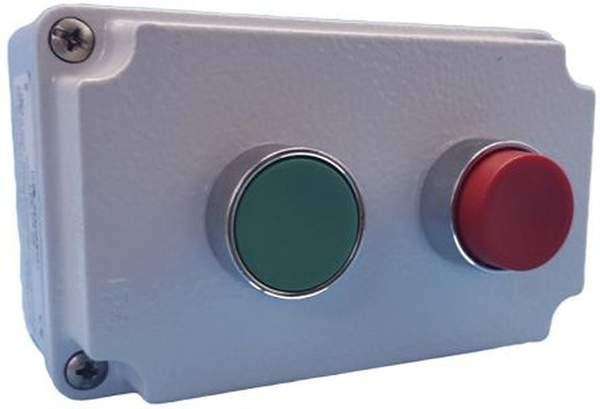 Lovato Push Button Control Station - SPDT, Aluminium, 2 Cutouts, Green, Red, IP67, IP66
