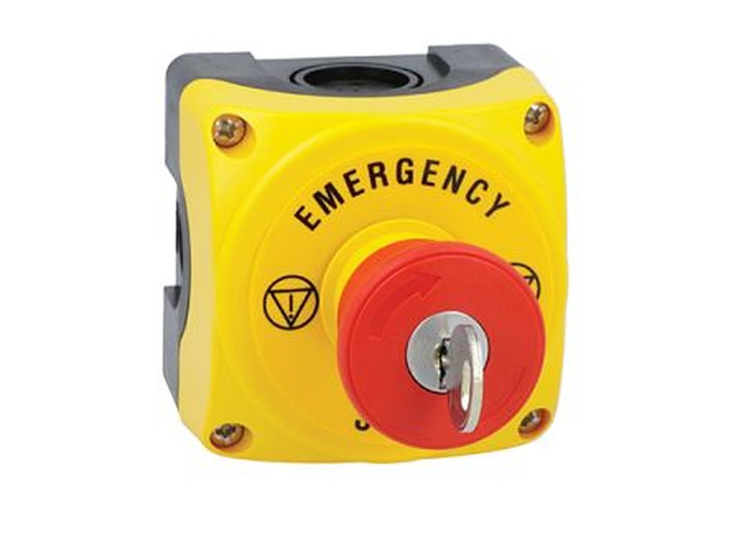 Lovato Mushroom Control Station Switch - 1 NC, Polycarbonate, Yellow, Emergency Stop, IP66, IP67, IP69K