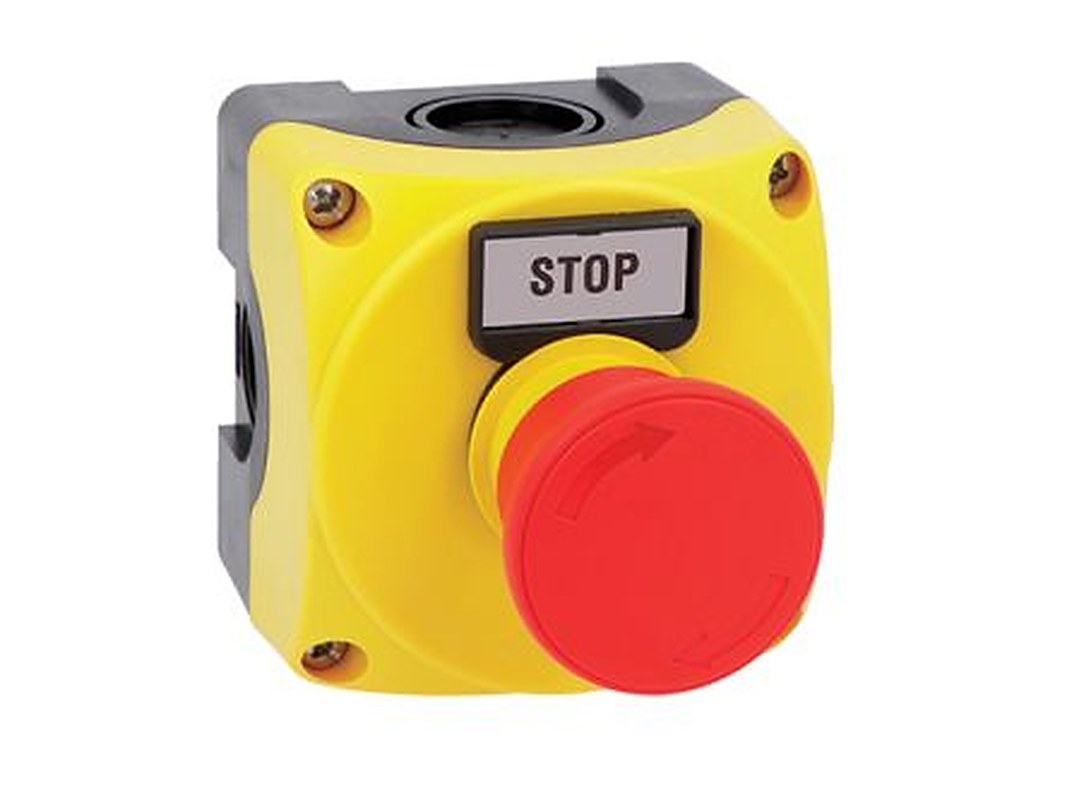 Lovato Turn to Release Control Station Switch, Polycarbonate, Yellow, STOP, IP66, IP67, IP69K