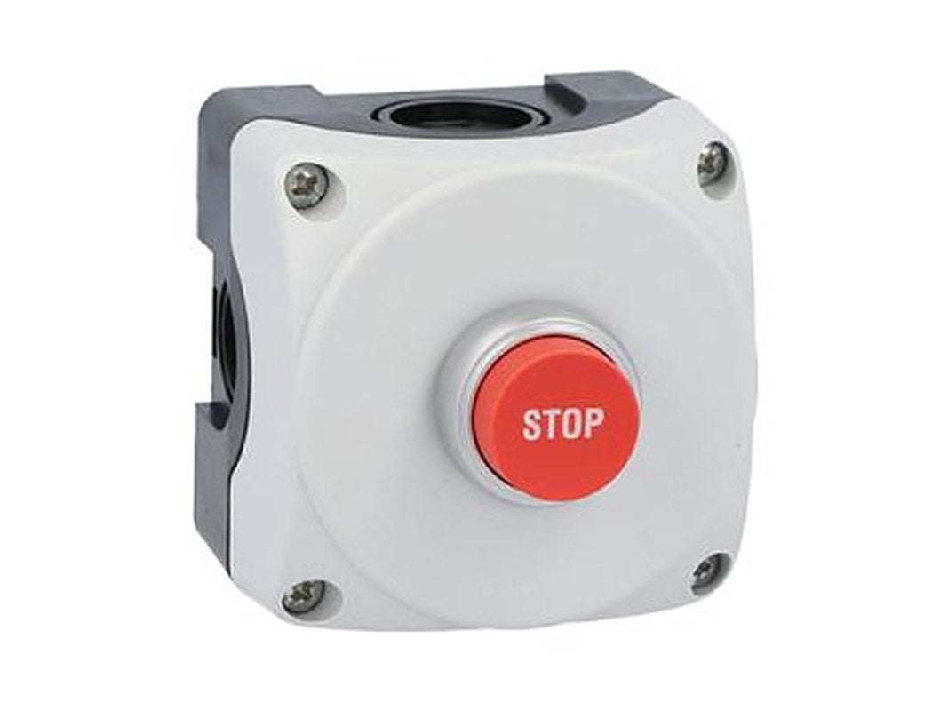 Lovato Flush Control Station Switch - 1 NC, Polycarbonate, Grey, STOP, IP66, IP67, IP69K