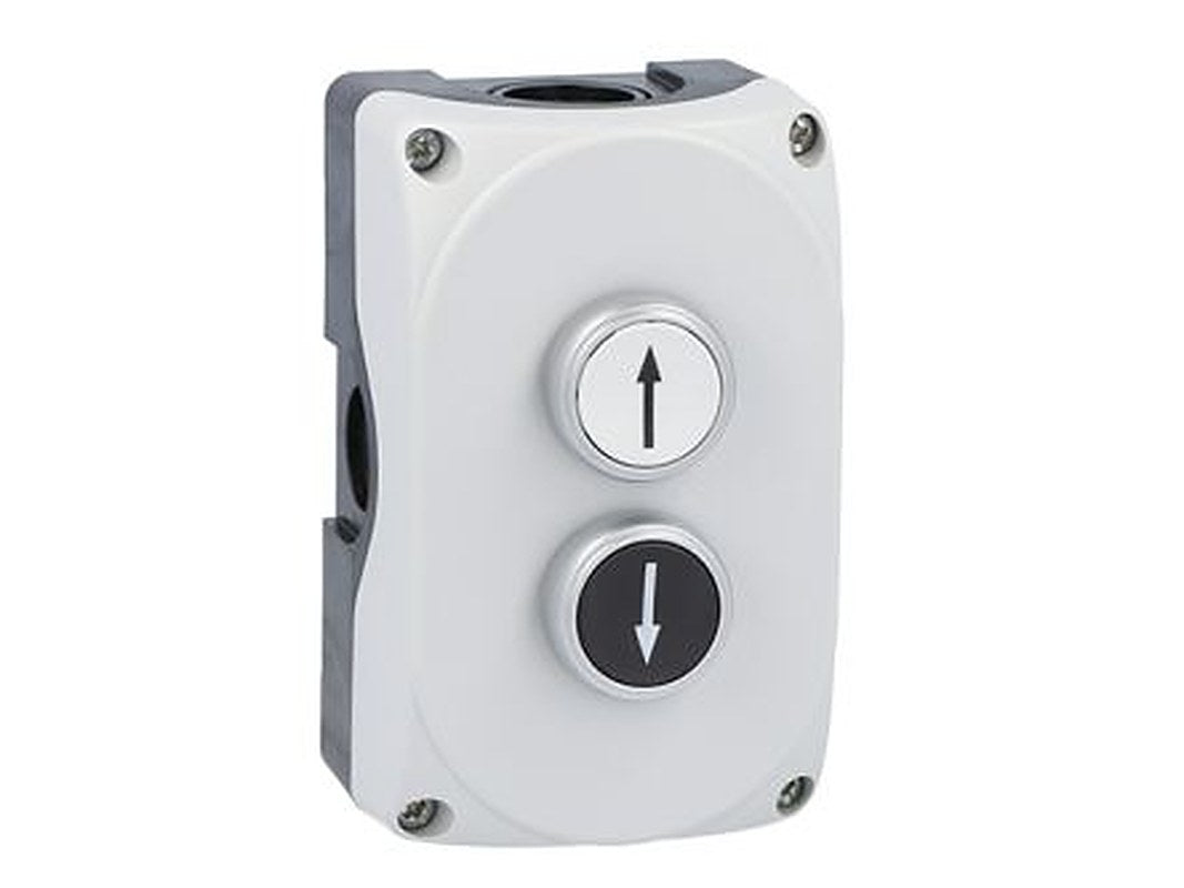 Lovato Push Push Button Control Station - 1 NO, Polycarbonate, 2 Cutouts, Black, White, Arrow, IP66, IP67