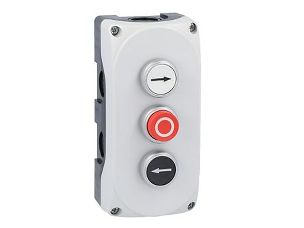 Lovato Push Push Button Control Station - 1 NO, Polycarbonate, 3 Cutouts, Black, Red, White, Arrow, IP66, IP67