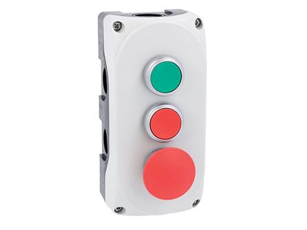 Lovato Push Push Button Control Station - 1 NC, Polycarbonate, 3 Cutouts, Green, Red, IP66, IP67