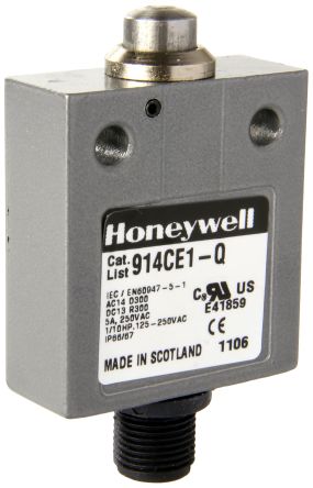 Honeywell 914CE Series Plunger Limit Switch, SPDT, IP66, IP67, IP68, Die Cast Zinc Housing, 250V ac, 5A