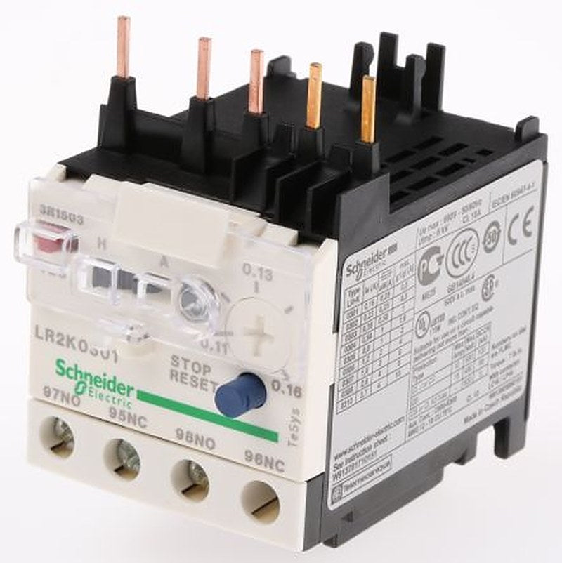 Schneider Electric, TeSys Thermal Overload Relay 1 NO/1 NC, 0.11A, 0.16 A F.L.C, 160mA Contact Rating, 2 W, 250 V dc,