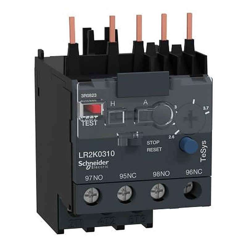 Schneider Electric, LR2K Thermal Overload Relay 1 NO/1 NC, 2.6A, 3.7 A F.L.C, 3.7A Contact Rating, 100 W, 250 V dc, 690V