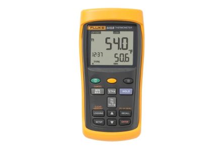 Fluke 54 II B Handheld Digital Thermometer, Type E, K, Type R, Type J, Type N, Type S, Type T Probe, 2 Input(s), 1767 °C