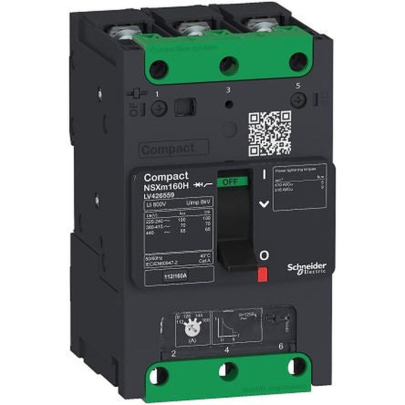 Schneider Electric, ComPact, NSXm Molded Case Circuit Breaker 3-Pole 125A, Breaking Capacity 16 kA, DIN Rail