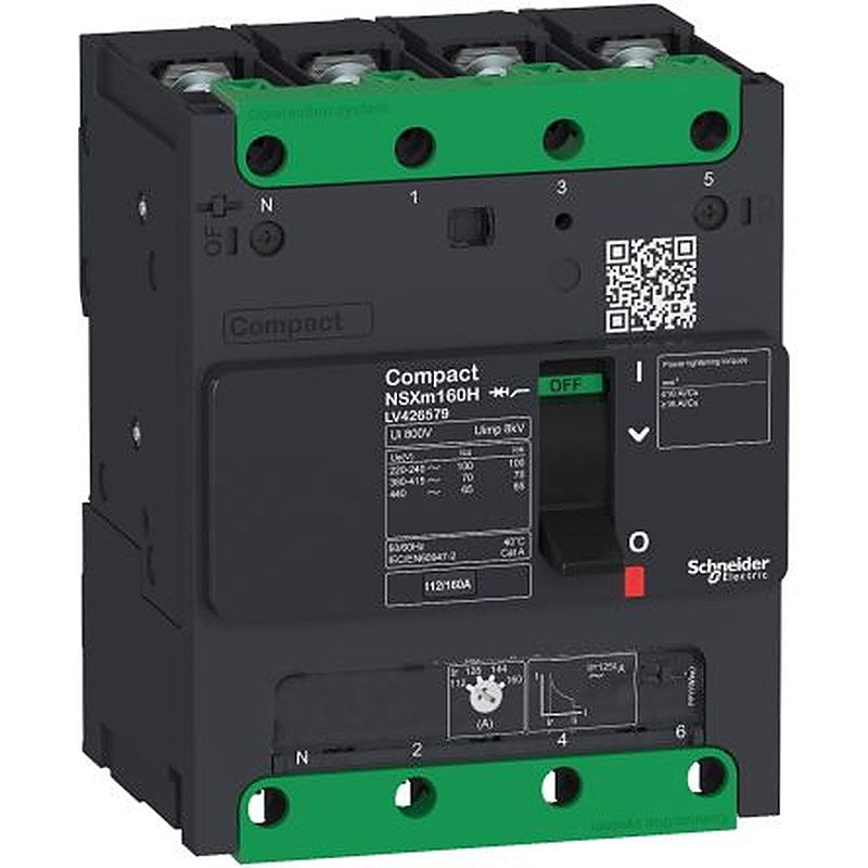 Schneider Electric, ComPact, NSXm Molded Case Circuit Breaker 4-Pole 125A, Breaking Capacity 25 kA, DIN Rail