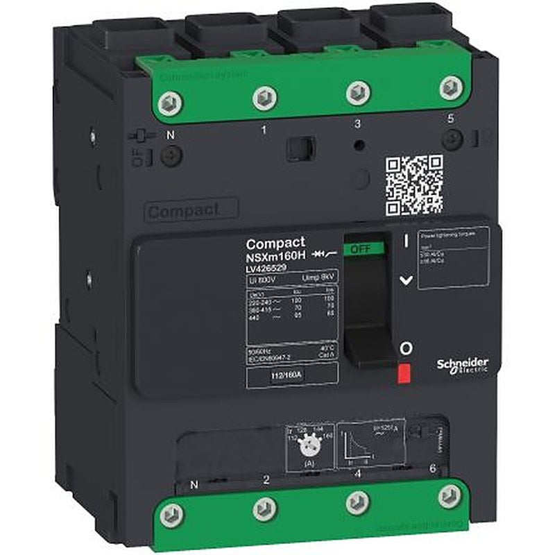 Schneider Electric, ComPact, NSXm Molded Case Circuit Breaker 4-Pole 80A, Breaking Capacity 36 kA, DIN Rail
