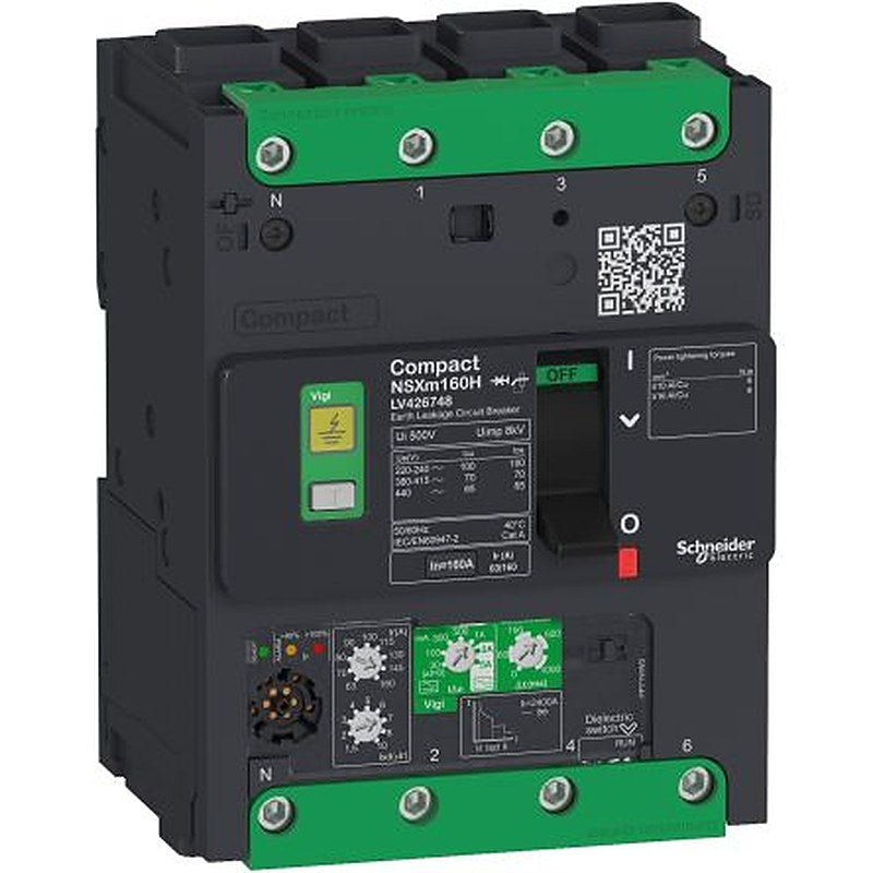 Schneider Electric, ComPact, Compact NSXm Molded Case Circuit Breaker 4-Pole 100A, Breaking Capacity 16 kA, DIN Rail