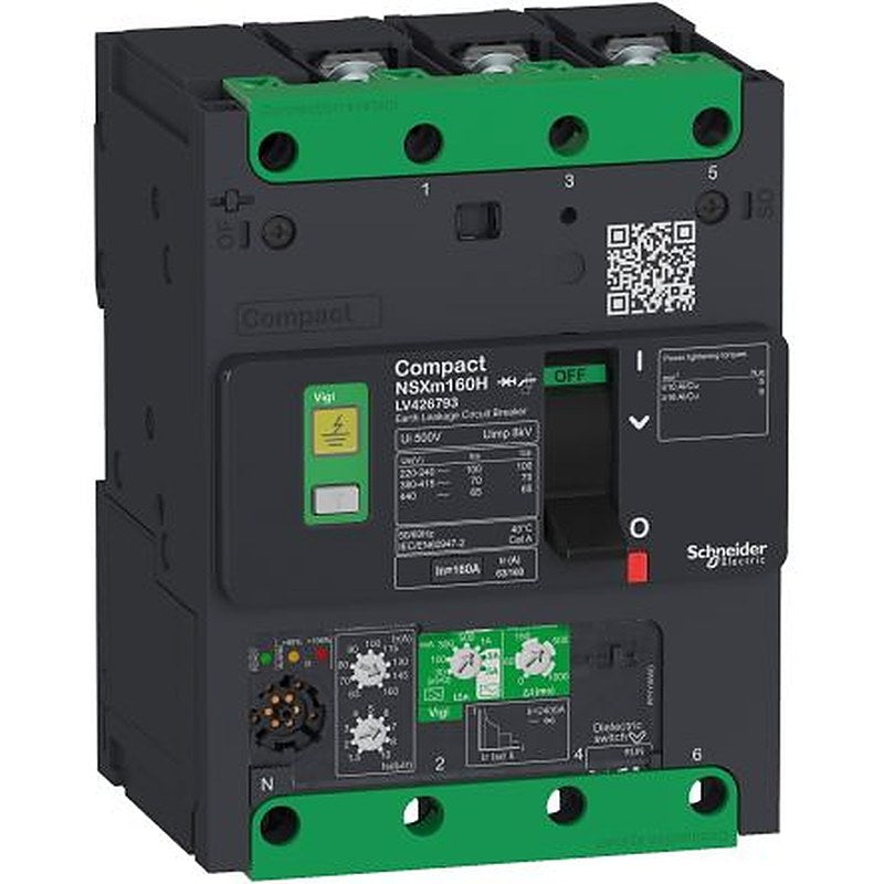 Schneider Electric, ComPact, Compact NSXm Molded Case Circuit Breaker 3-Pole 160A, Breaking Capacity 50 kA, DIN Rail