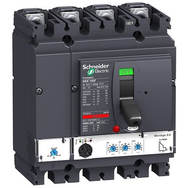 Schneider Electric, NSX, Lv4 Molded Case Circuit Breaker 4-Pole 100A, Breaking Capacity 85 kA, Fixed