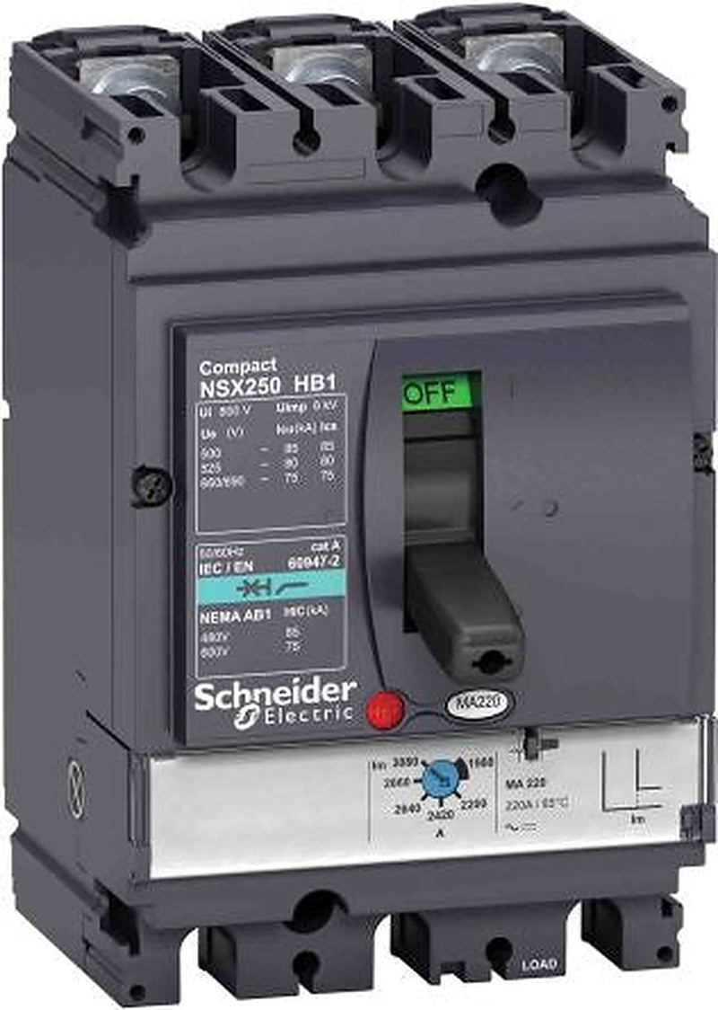 Schneider Electric, ComPact, NSX HB1 Molded Case Circuit Breaker 3-Pole 25A, Breaking Capacity 75 kA, Fixed