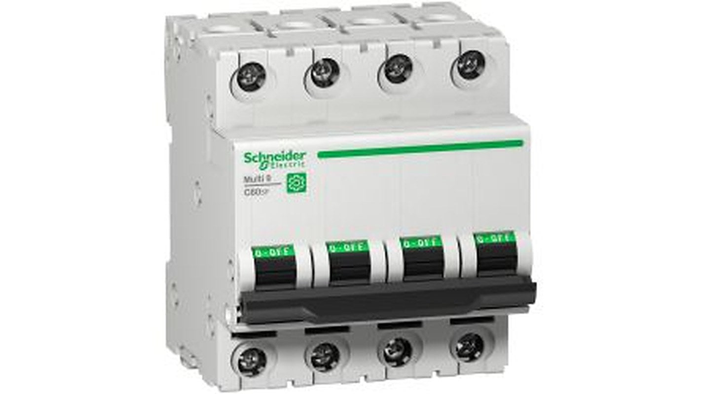 Schneider Electric Multi9 Multi 9 C60 Miniature Circuit Breaker, 4-Pole, 2A, Type B, 240V ac AC, 10 kA Breaking Capacity