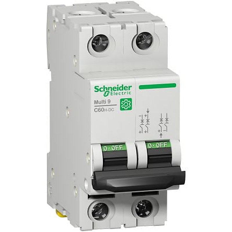 Schneider Electric Multi9 Acti9 C60HDC Miniature Circuit Breaker, 2-Pole, 50A, Type C, 500 V dc DC, 20 kA Breaking