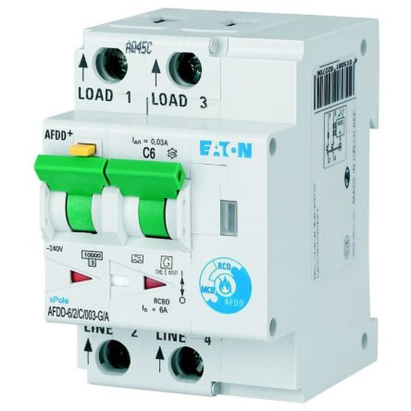 Eaton Residual Current Circuit Breaker with Overload Protection, 10kA Current Rating, 2-Pole, Type C, AFDD Range, xPole