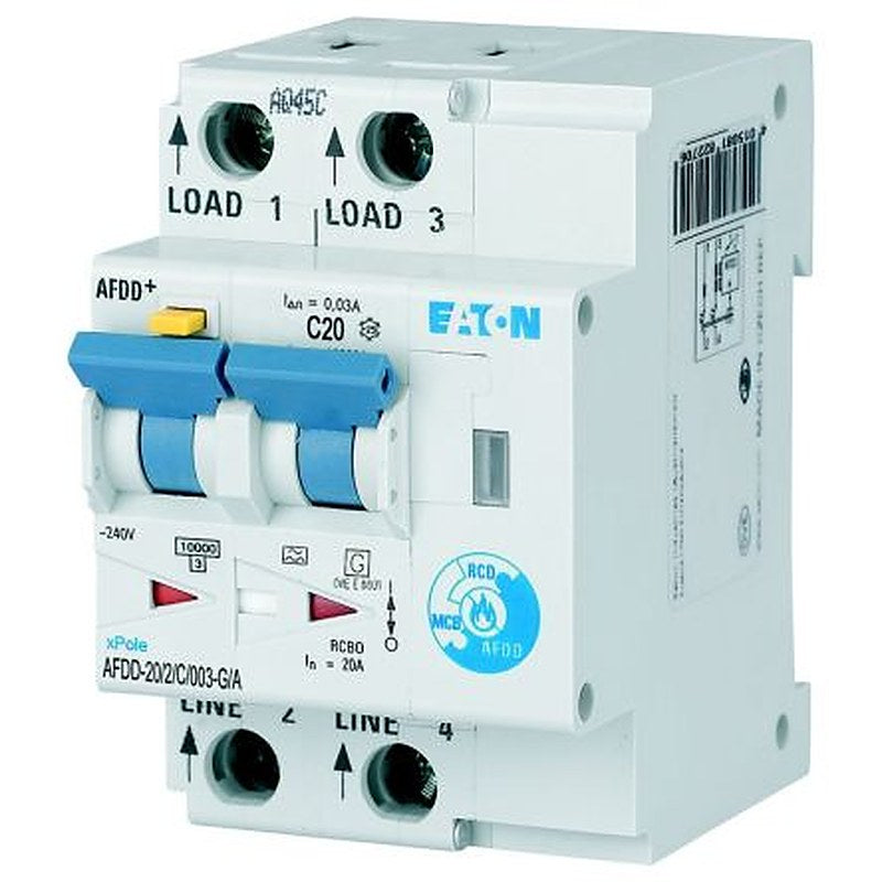 Eaton Residual Current Circuit Breaker with Overload Protection, 10kA Current Rating, 2-Pole, Type C, AFDD Range, xPole