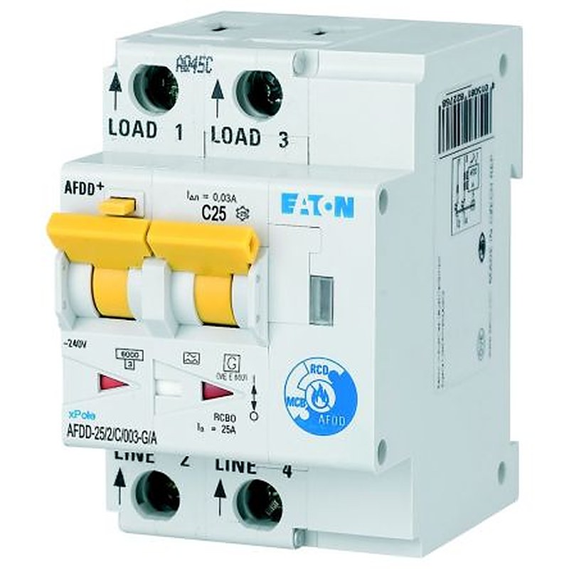 Eaton Residual Current Circuit Breaker with Overload Protection, 10kA Current Rating, 2-Pole, Type C, AFDD Range, xPole
