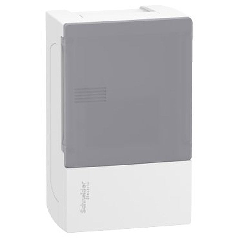 Enclosure, Resi9 MP, surface mounting, 1 row of 4 modules, IP40, translucid door, no terminal block (Enclosure Resi9 MP) is a Schneider Electric product. Designed for reliable performance and long service life. Available across Iraq — contact us for pricing and delivery options.