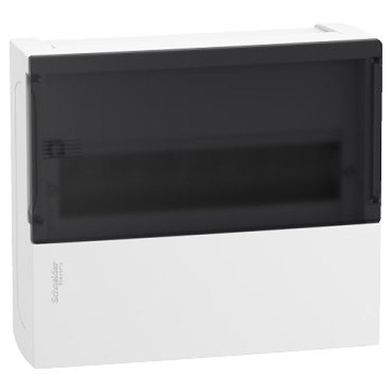 Enclosure, Resi9 MP, surface mounting, 1 row of 12 modules, IP40, smoked door, 1 earth + 1 neutral terminal blocks (Enclosure Resi9 MP) is a Schneider Electric product. Designed for reliable performance and long service life. Available across Iraq — contact us for pricing and delivery options.