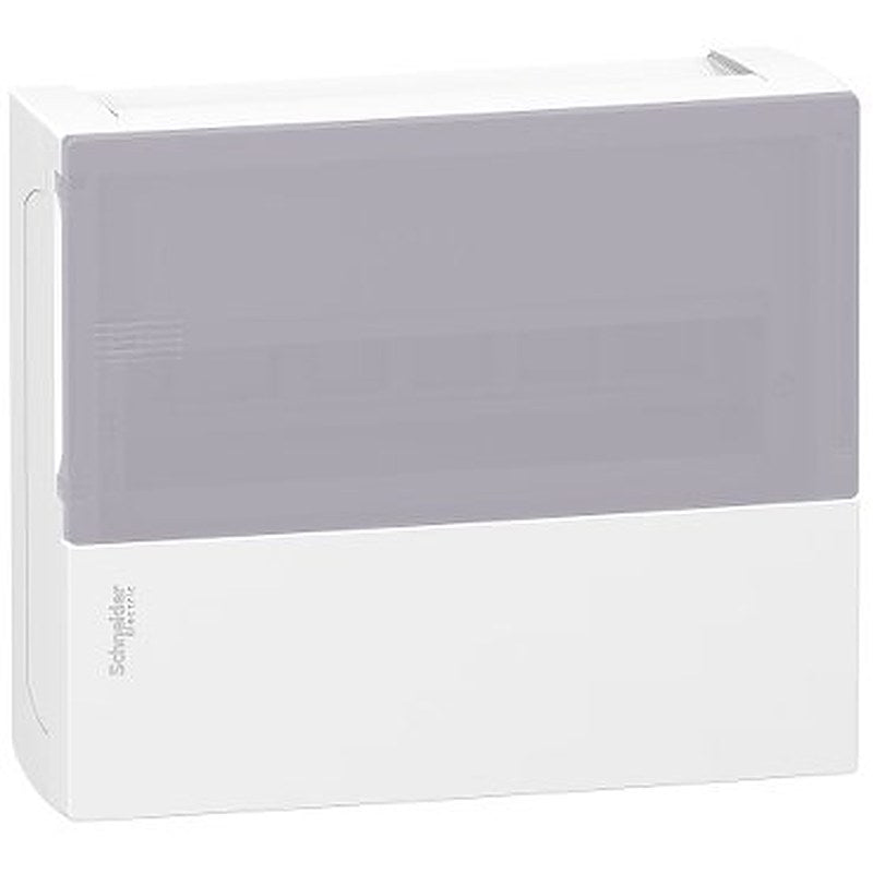 Enclosure, Resi9 MP, surface mounting, 1 row of 12 modules, IP40, translucid door, 1 earth + 1 neutral terminal blocks (Enclosure Resi9 MP) is a Schneider Electric product. Designed for reliable performance and long service life. Available across Iraq — contact us for pricing and delivery options.