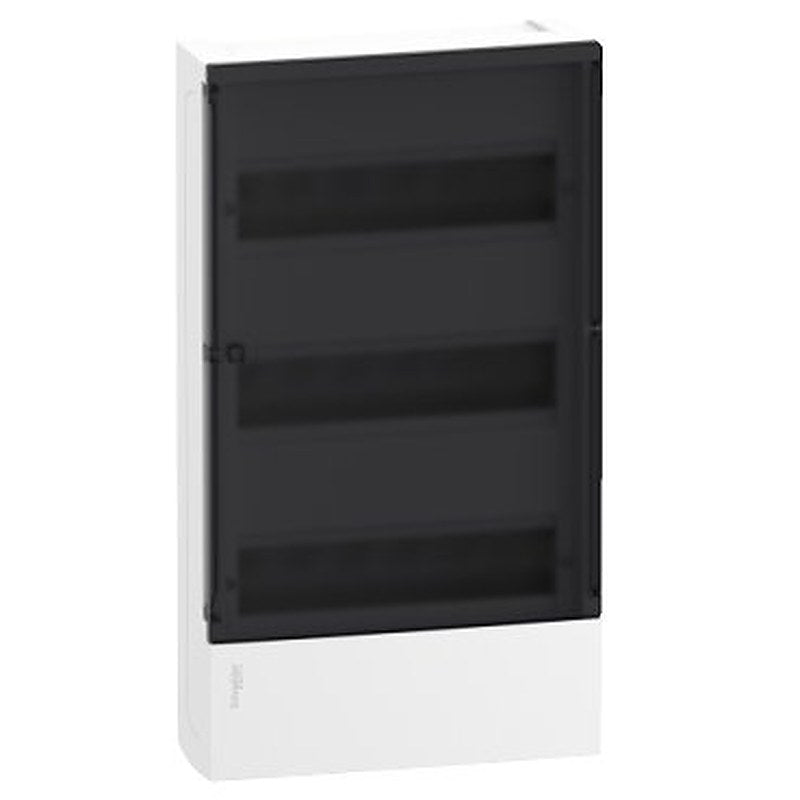 Enclosure, Resi9 MP, surface mounting, 3 rows of 12 modules, IP40, smoked door, 1 earth + 1 neutral terminal blocks (Enclosure Resi9 MP) is a Schneider Electric product. Designed for reliable performance and long service life. Available across Iraq — contact us for pricing and delivery options.