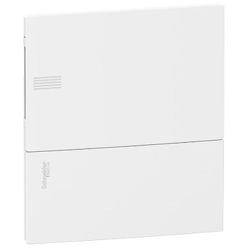 Enclosure, Resi9 MP, flush mounting, 1 row of 8 modules, IP40, white door, 1 earth + 1 neutral terminal blocks (Enclosure Resi9 MP) is a Schneider Electric product. Designed for reliable performance and long service life. Available across Iraq — contact us for pricing and delivery options.