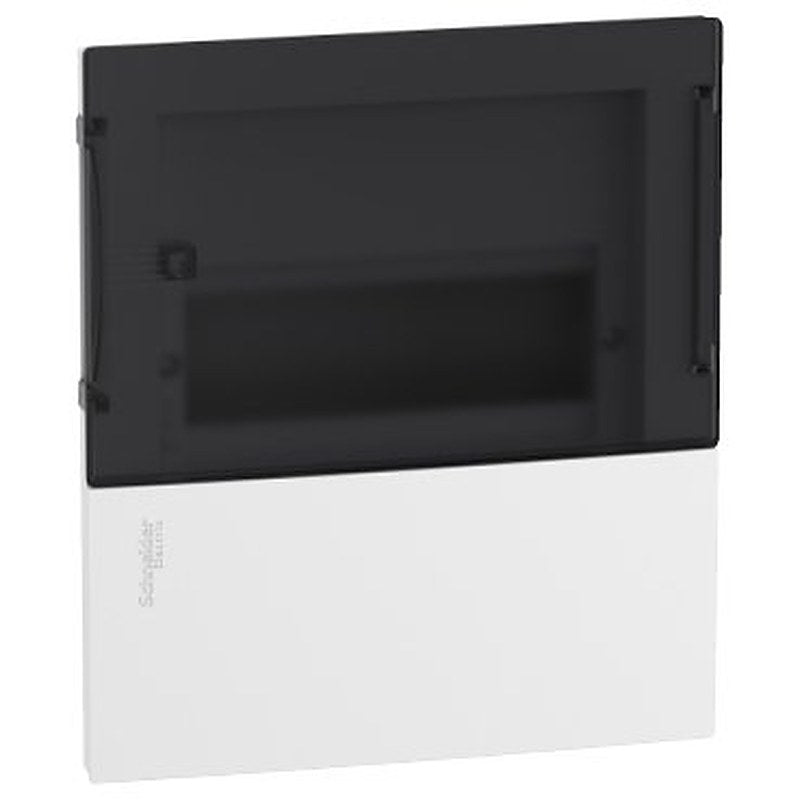 Enclosure, Resi9 MP, flush mounting, 1 row of 8 modules, IP40, smoked door, 1 earth + 1 neutral terminal blocks (Enclosure Resi9 MP) is a Schneider Electric product. Designed for reliable performance and long service life. Available across Iraq — contact us for pricing and delivery options.